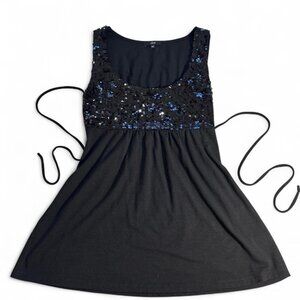 Vintage sequin black tank/tunic with cinched waist